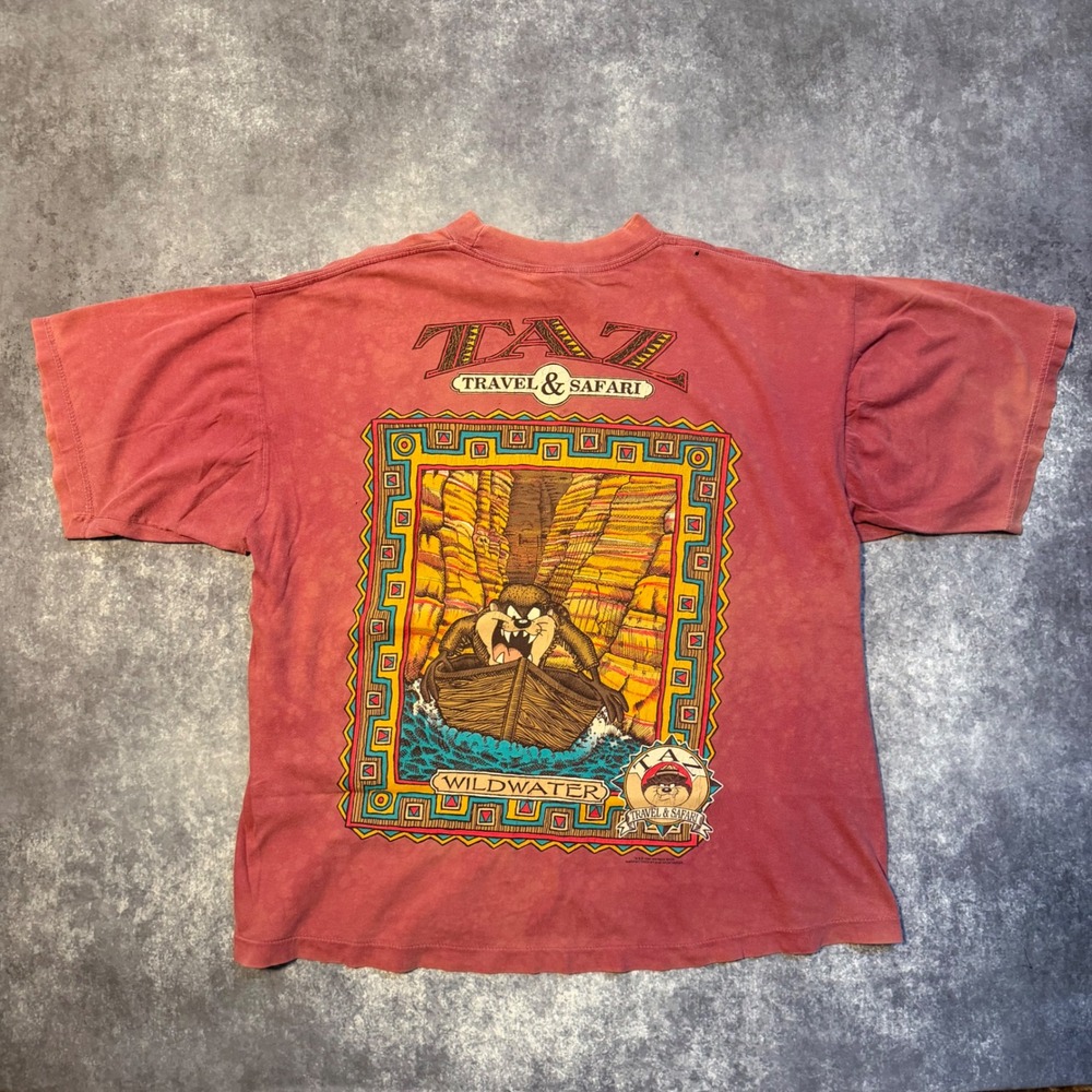 Vintage 1994 Taz Travel & Safari Wildwater T-Shirt Red Looney‎ Tunes 90s